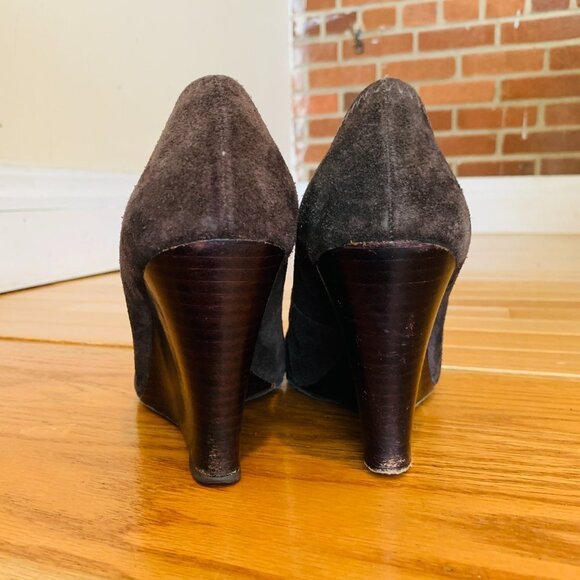 Tory Burch Chelsea Brown Suede Leather Wedge Pumps Size 7.5 M - Picture 7 of 15